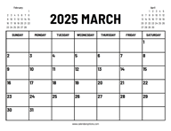 2025 March Calendar
