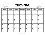 2025 May Calendar