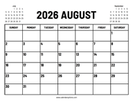 2026 August Calendar