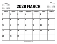 2026 March Calendar