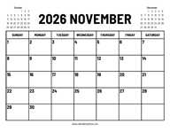 2026 November Calendar