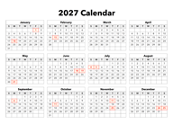 2027 Calendar With Holidays