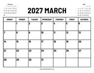 2027 March Calendar