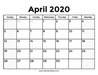 April 2020 Calendar With Holidays