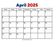 April 2025 Calendar PDF