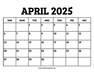 April 2025 Calendar Printable