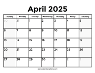 April 2025 Calendar With Holidays