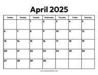 April 2025 Calendar