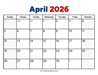 April 2026 Calendar PDF