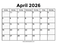 April 2026 Calendar With Holidays