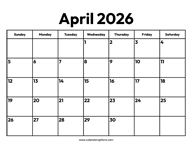 April 2026 Calendar