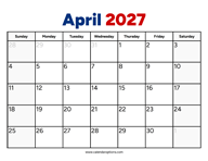 April 2027 Calendar PDF
