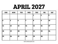 April 2027 Calendar Printable