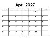 April 2027 Calendar