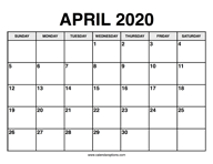 April Calendar 2020