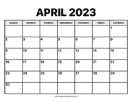 April Calendar 2023