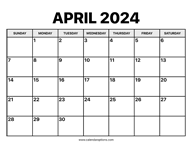 April Calendar 2024