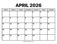 April Calendar 2026