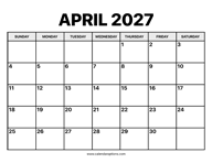 April Calendar 2027