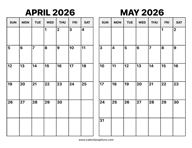 April and May 2026 Calendar