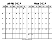 April and May 2027 Calendar