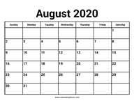August 2020 Calendar