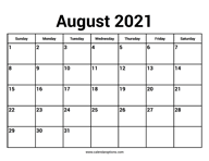 August 2021 Calendar