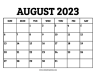 August 2023 Calendar Printable