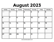 August 2023 Calendar With Holidays