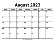 August 2023 Calendar