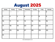 August 2025 Calendar PDF
