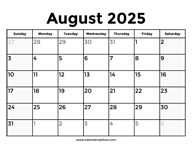 August 2025 Calendar With Holidays