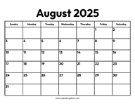 August 2025 Calendar