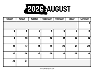 August 2026 Calendar Printable PDF