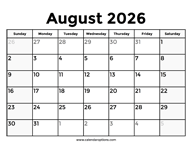 August 2026 Calendar With Holidays