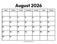 August 2026 Calendar