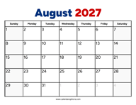 August 2027 Calendar PDF