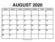 August Calendar 2020