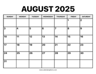 August Calendar 2025