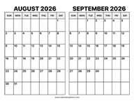 August and September 2026 Calendar