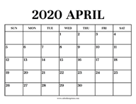 Calendar 2020 April