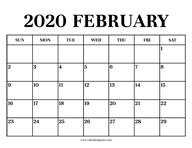 Calendar 2020 February