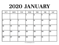 Calendar 2020 January