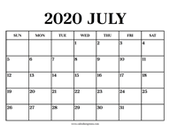 Calendar 2020 July