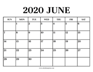 Calendar 2020 June
