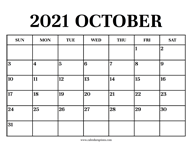 Calendar 2021 October