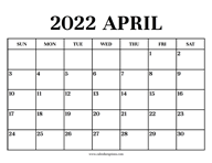 Calendar 2022 April