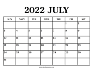Calendar 2022 July