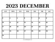 Calendar 2023 December