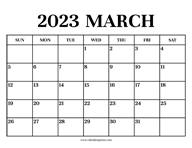 Calendar 2023 March